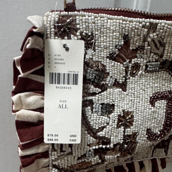 Anthropologie Beaded Crossbody Bag in Cream and Brown - Picture 6 of 6